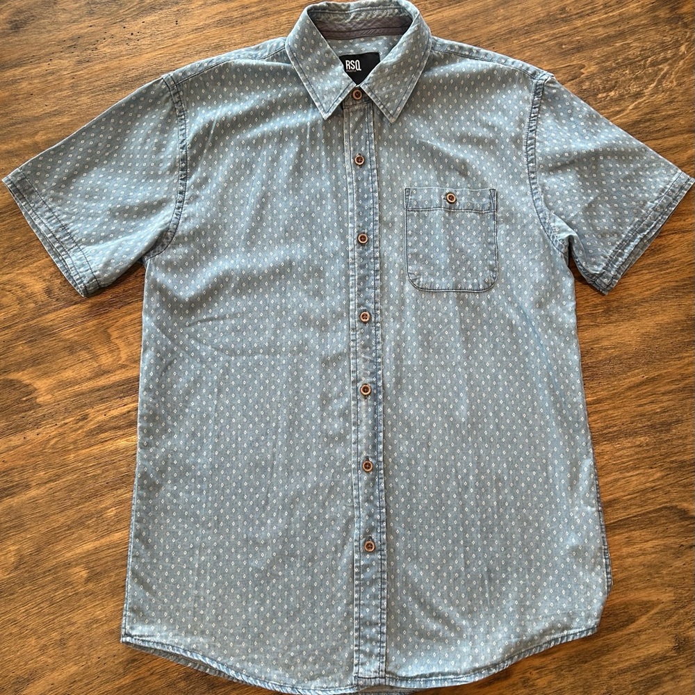 RSQ Light Blue Patterned Casual Shirt